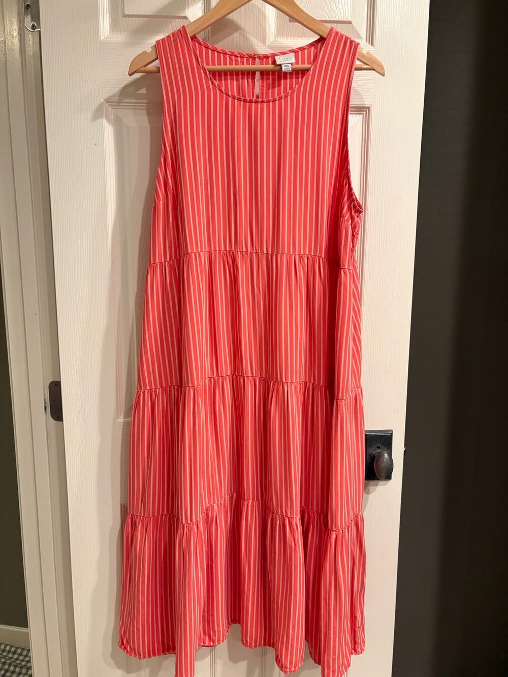 A NEW DAY Coral Pink Striped Tiered Dress Size XXL Casual Coastal Beach Sundress